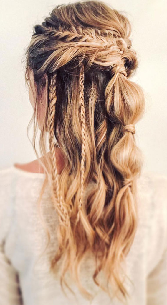 Cute Hairstyles That’re Perfect For Warm Weather : Fishtail Braid + Small Braids + Bubble Braids