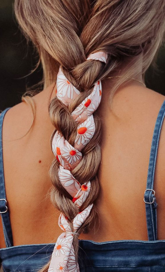 50+ Cute Hairstyles For Any Occasion : Daisy Scarf Braided Hairstyle