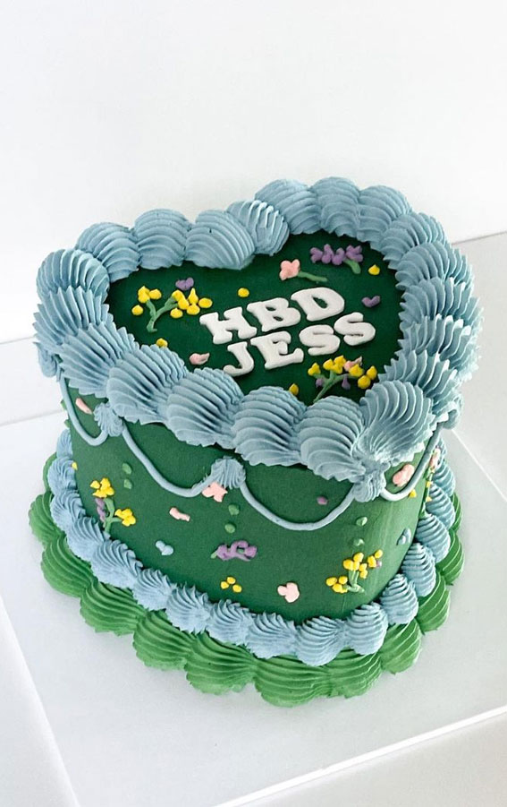 50+Cute Minimalist Buttercream Cakes : Blue & Emerald Green Vintage Cake