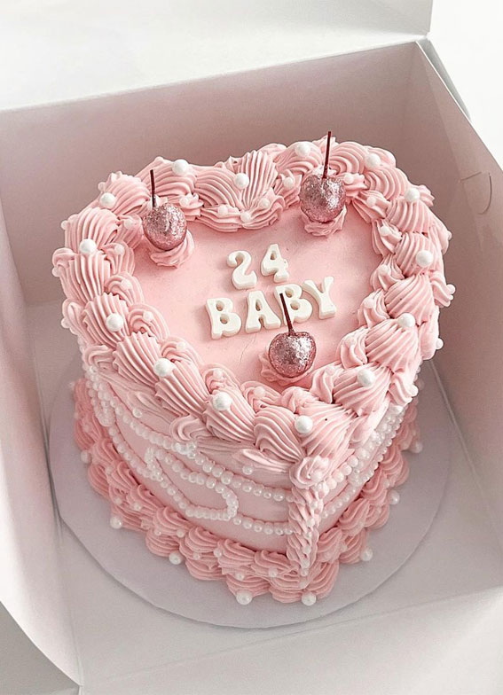 50+Cute Minimalist Buttercream Cakes : Pink 24th Birthday