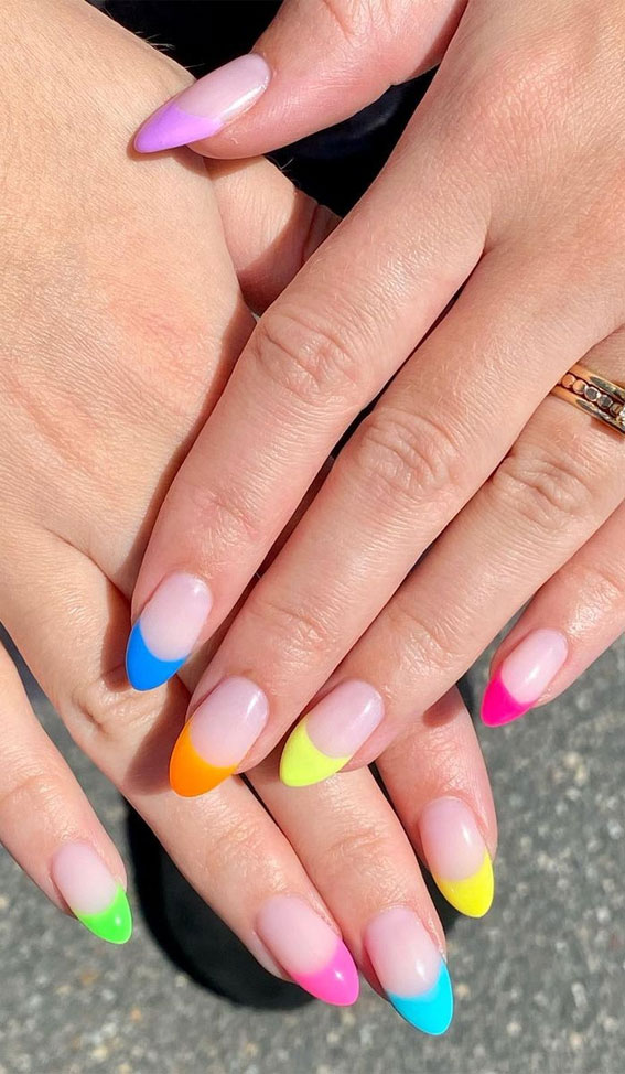 50+ Cute Summer Nail Designs : Colourful French Tips