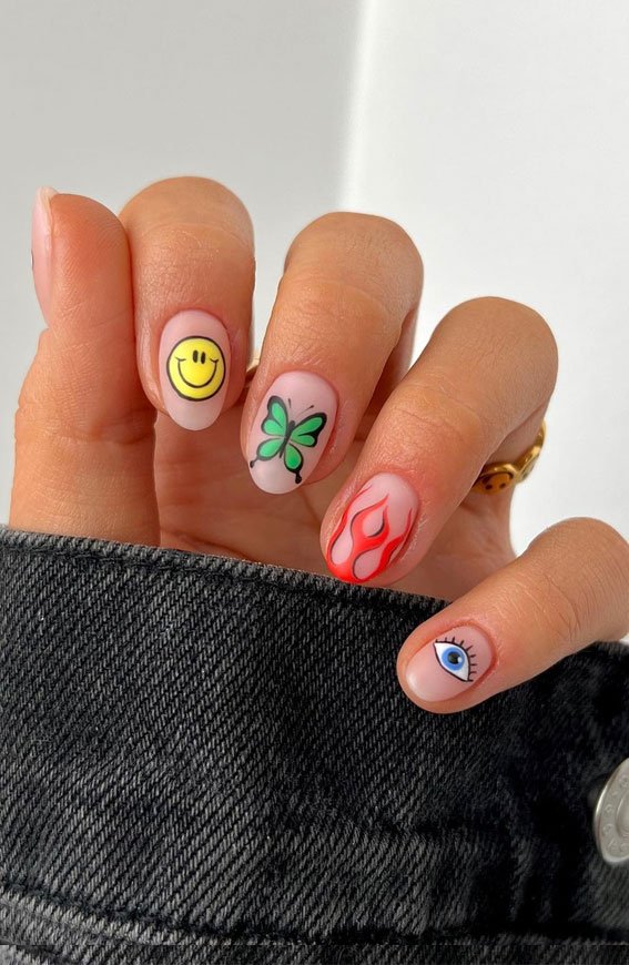 50+ Cute Summer Nail Designs : Butterfly, Smiley Face & Flame