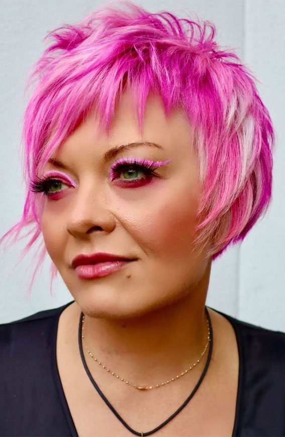 34 Pink Hair Colours That Gives Playful Vibe : Fuchsia & Vanilla Pixie Cut