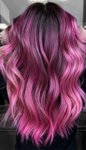 34 Pink Hair Colours That Gives Playful Vibe : Deep Pink