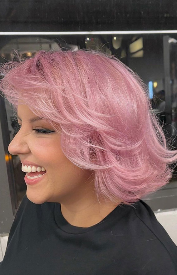 34 Pink Hair Colours That Gives Playful Vibe : Pink Layered Bob
