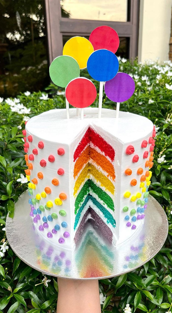Cute Rainbow Cake Ideas For You Colourful Dessert :Rainbow Cake Decorated with Colourful Dots