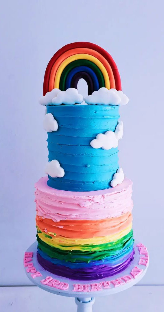 Cute Rainbow Cake Ideas For You Colourful Dessert : Rainbow Two-Tiered Buttercream Cake