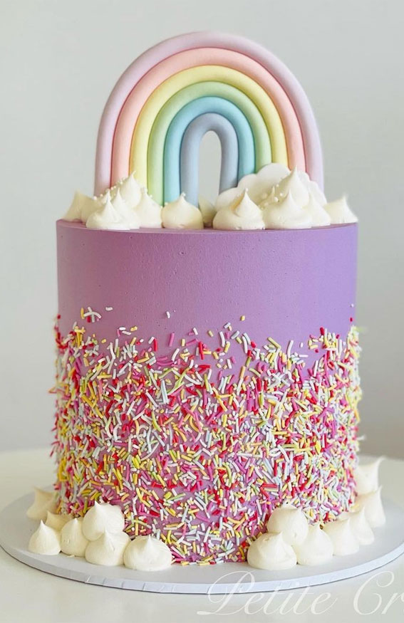 Cute Rainbow Cake Ideas For You Colourful Dessert : Soft Purple Cake with Sprinkles