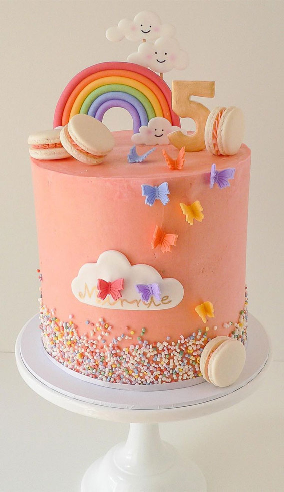 Cute Rainbow Cake Ideas For You Colourful Dessert : Peach Rainbow Cake for 5th Birthday