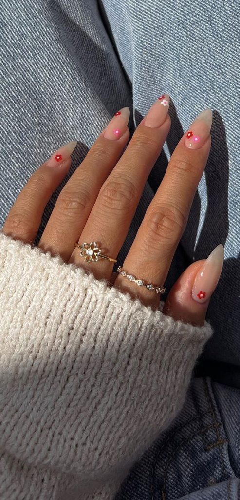 35 Aesthetic Retro Nail Designs For A Spring Mani : Flower Sheer Nails
