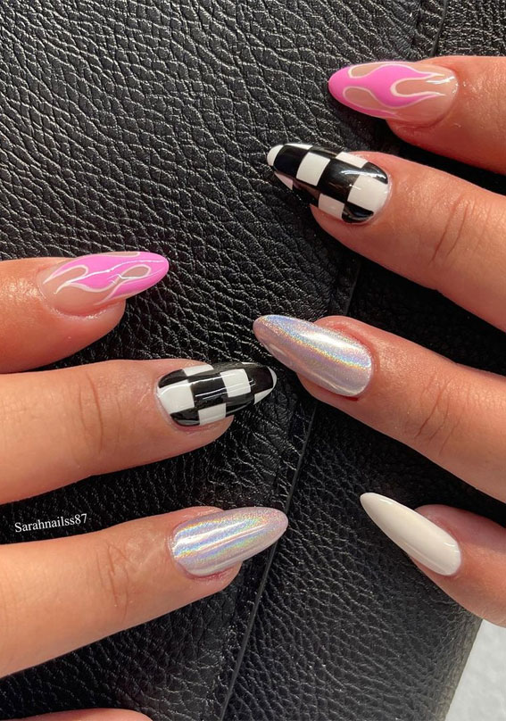 Black & Gray Checkered nails – La.piegirlnails