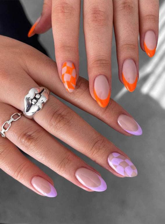 35 Aesthetic Retro Nail Designs For A Spring Mani : Lilac & Orange Nails