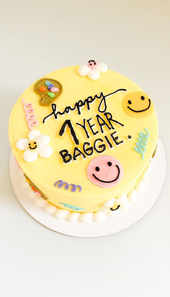 50+Cute Minimalist Buttercream Cakes : Yellow Happy Cake