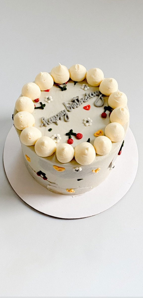 50+Cute Minimalist Buttercream Cakes : Red Cherry on Grey Cake