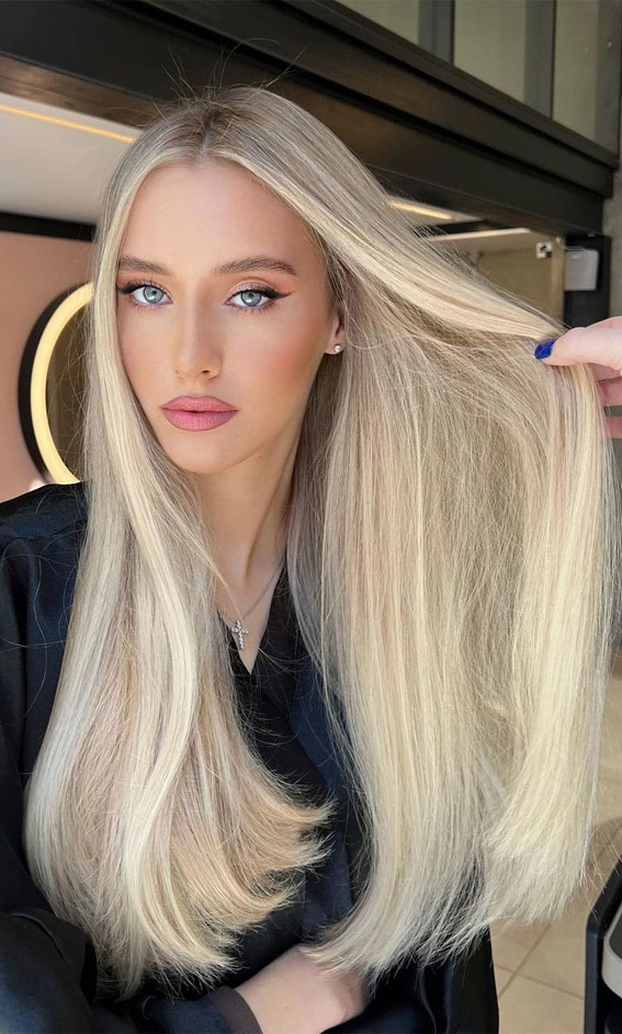 32 Trendy Blonde Hair Colour Ideas : Long Vanilla Blonde