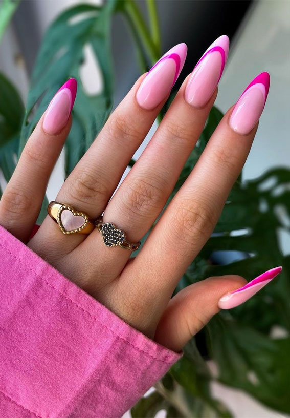 50+ Cute Summer Nail Designs : Pink Double French Tips