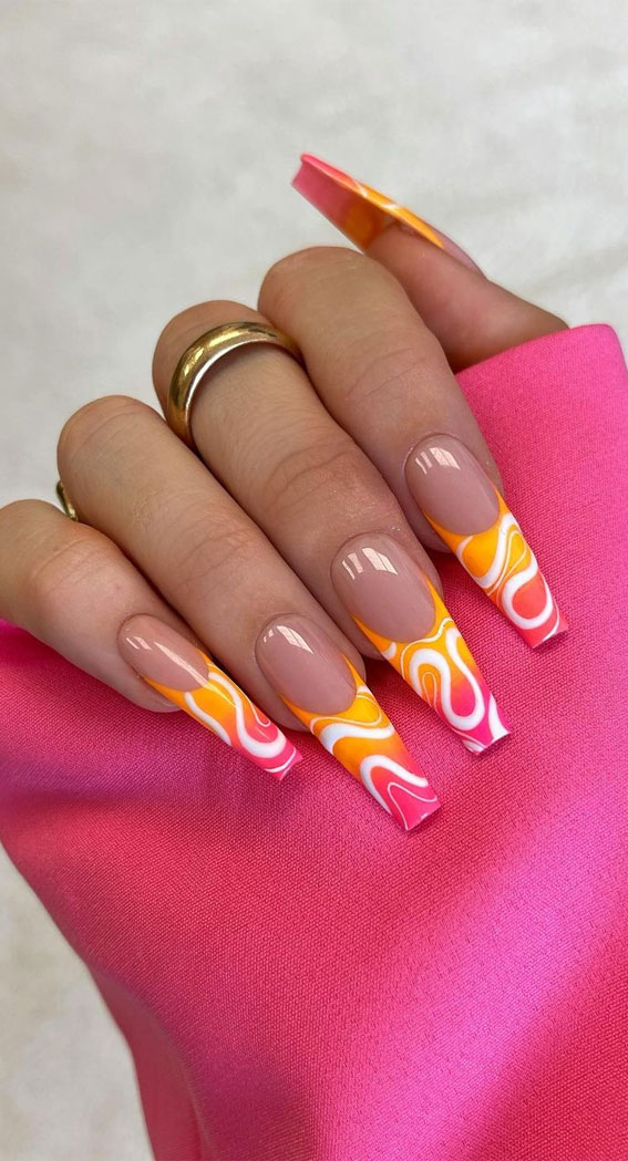 50+ Cute Summer Nail Designs : Funky Gradient Pink & Yellow Tips