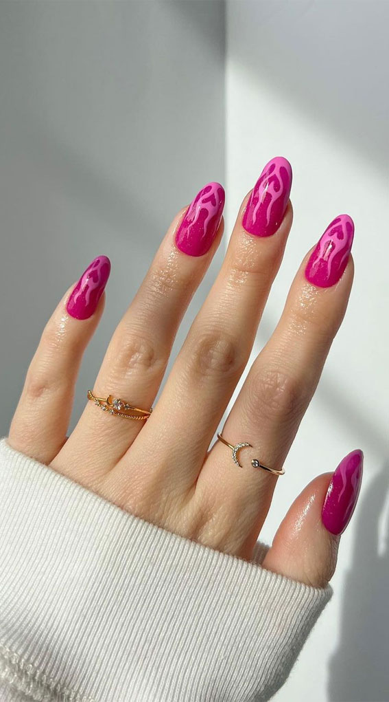 50+ Cute Summer Nail Designs : Pink Flaming Heart