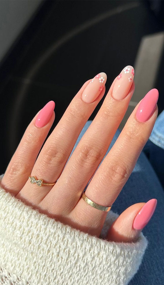 50+ Cute Summer Nail Designs : Rosy Pink Florals