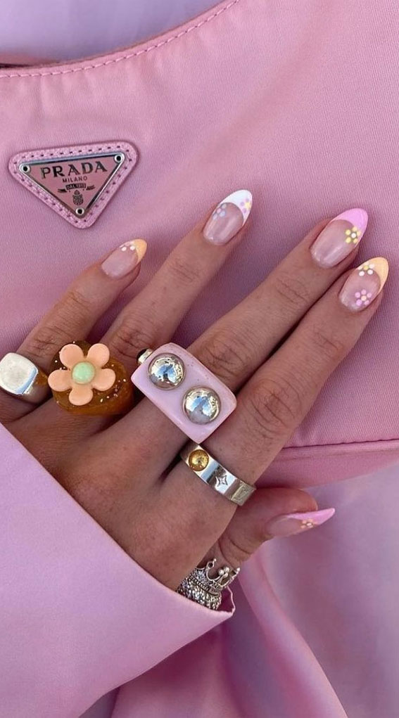 50+ Cute Summer Nail Designs : Mix n Match Pastel Tips + Floral Accents