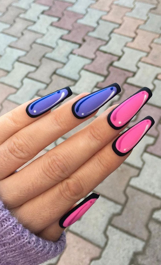 50+ Cute Summer Nail Designs : Blue and Pink Comic Nails