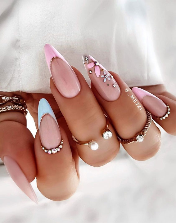 50+ Cute Summer Nail Designs : Blue and Pink French Tips
