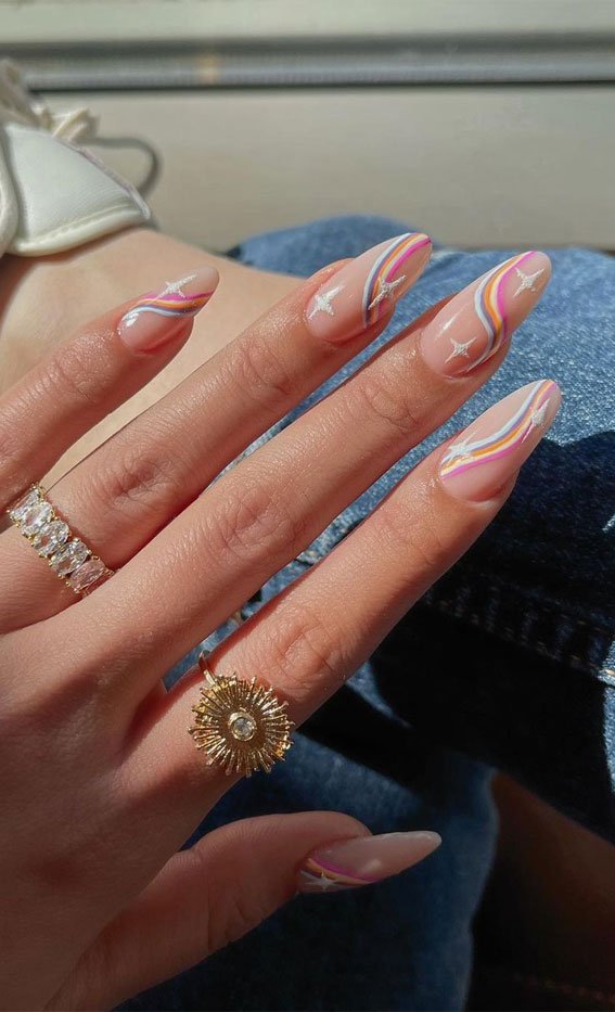 50+ Cute Summer Nail Designs : Pastel Rainbow + Sparkles