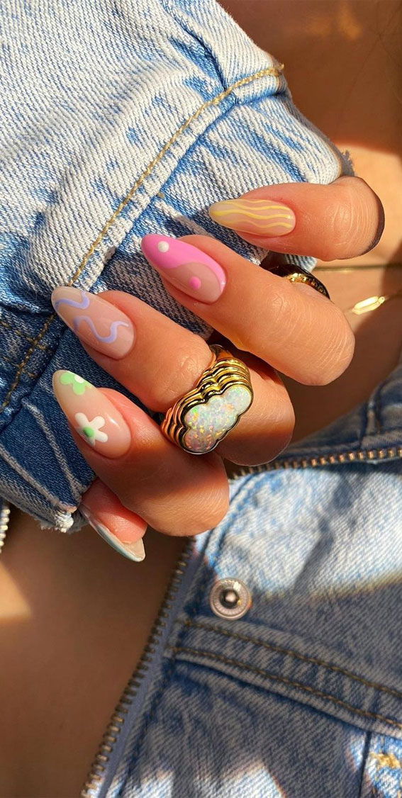 50+ Cute Summer Nail Designs : Pick n Mix Almond Nails