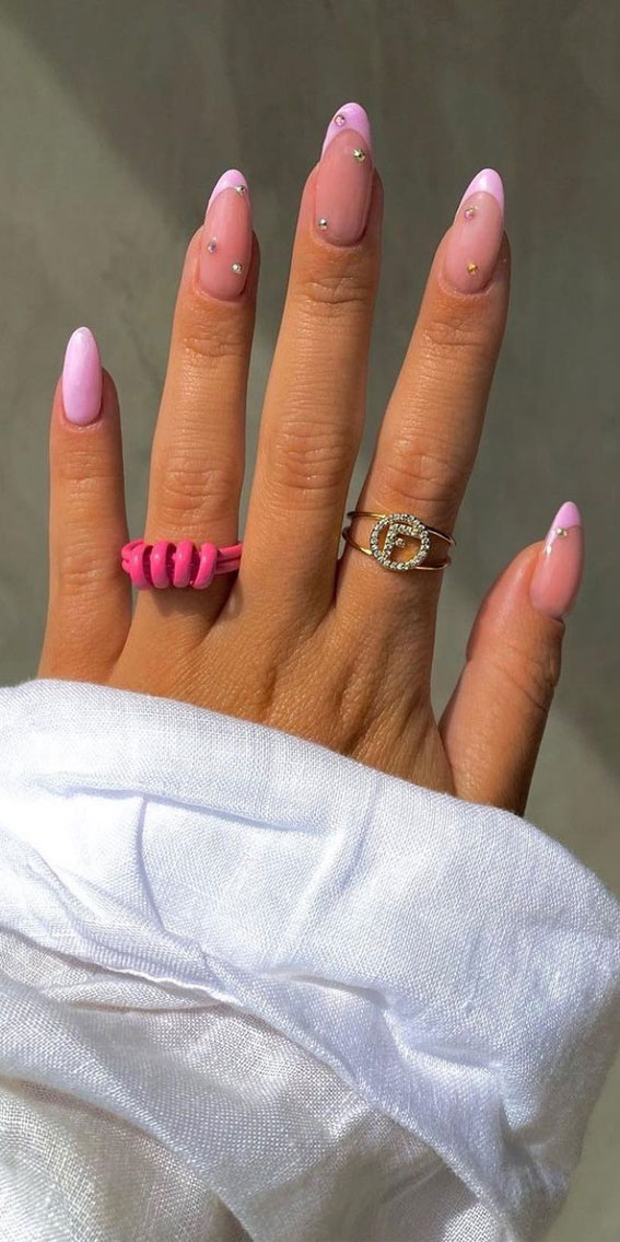 50+ Cute Summer Nail Designs : Light Pink French Tips + Silver Pearls