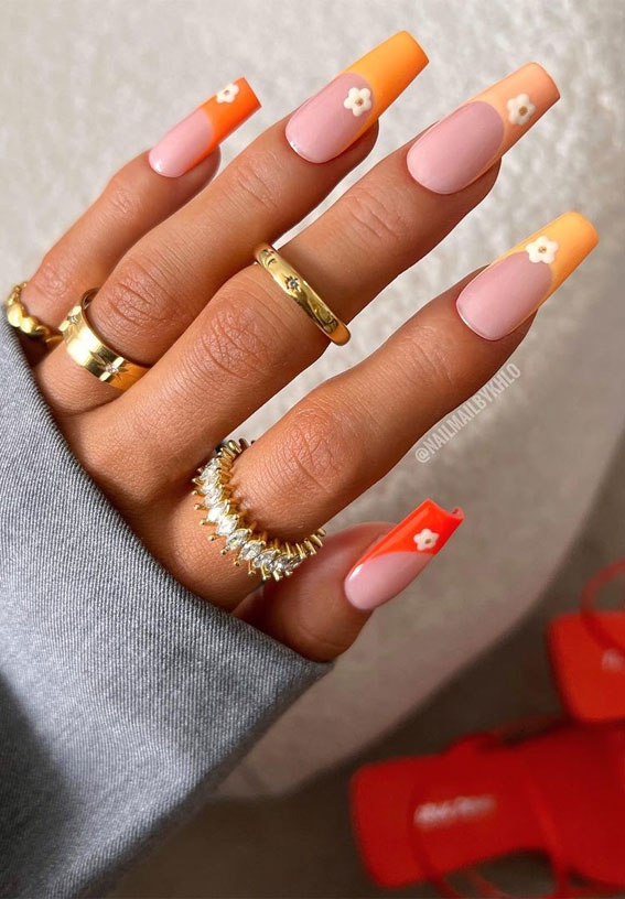 50+ Cute Summer Nail Designs : Gradient Orange French Tips