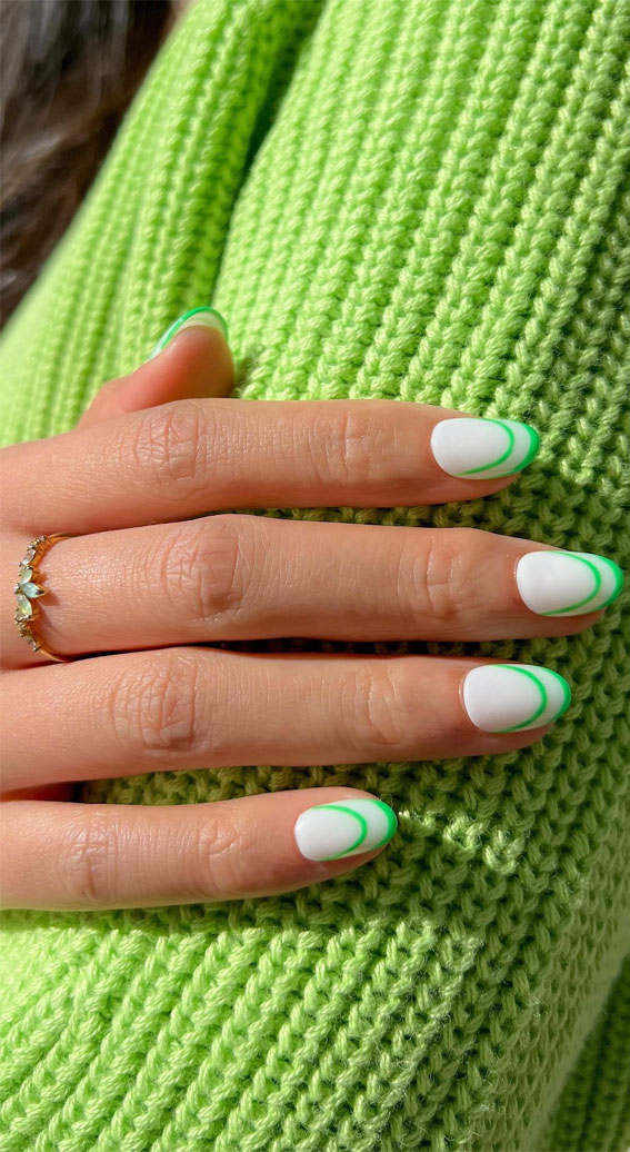 50+ Cute Summer Nail Designs : Neon Green Double French Tips