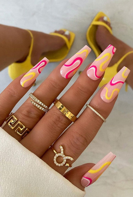 50+ Cute Summer Nail Designs : A Pink and Yellow Vibe