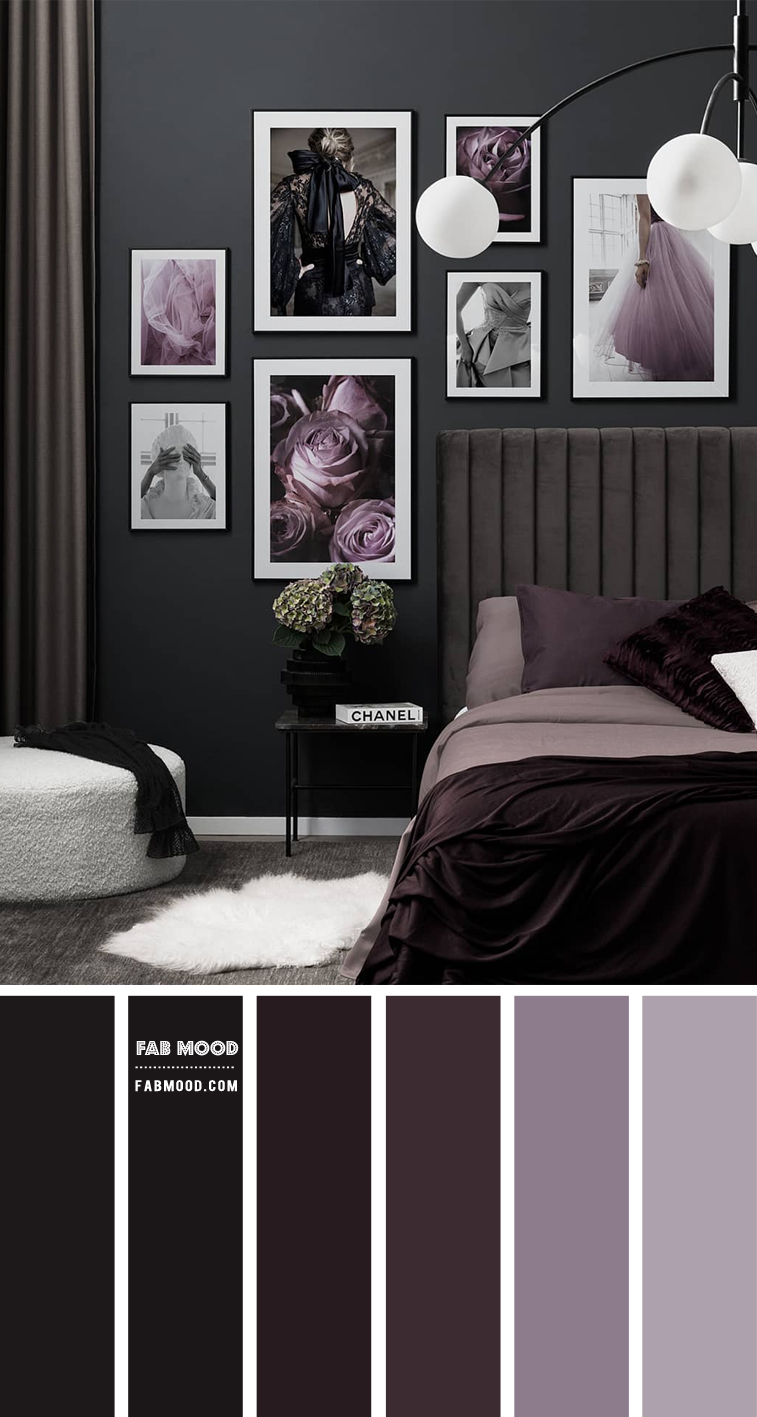 black and plum bedroom, bedroom color ideas, black and dark purple bedroom