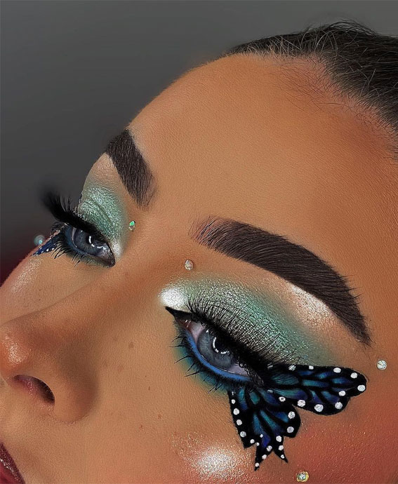 Bold and Bright Summer Makeup Vibrant & Daring : Green Eyeshadow & Blue Butterfly Wings