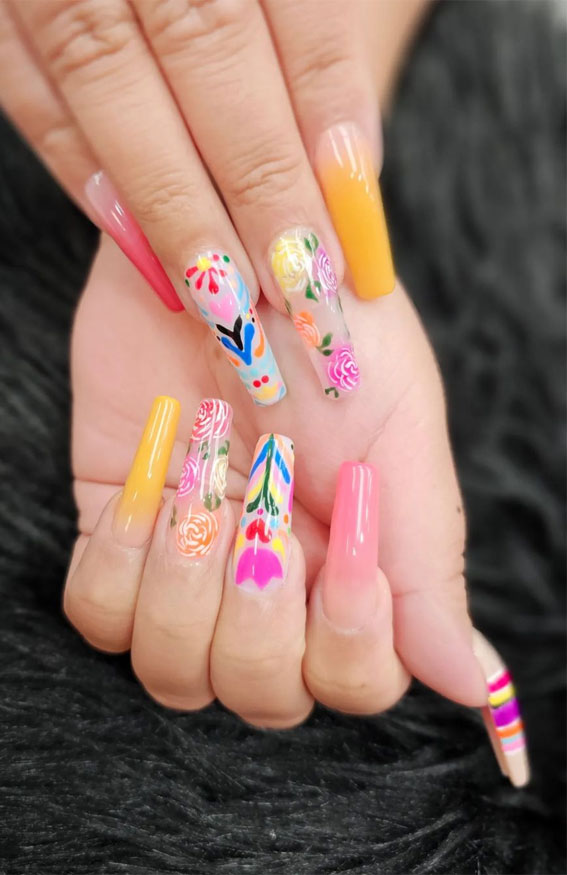 fiesta nails, fiesta inspired nails, mexican fiesta nails, fiesta nail designs, fiesta nail ideas, vibrant nails, summer nails, summer nail designs