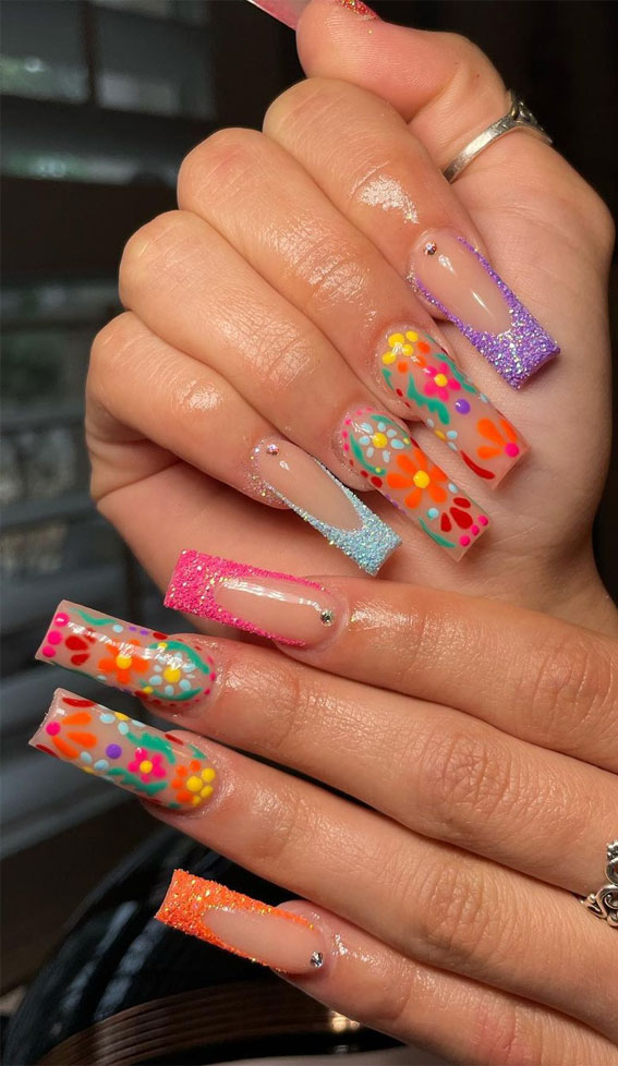 20 Celebrate Summer with Fiesta-inspired Nail Art Designs : Acrylic Fiesta Nails