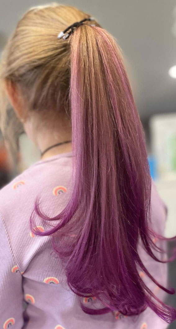 Empowering Hair Colour Ideas for All Ages : Blonde + Purple Ponytail