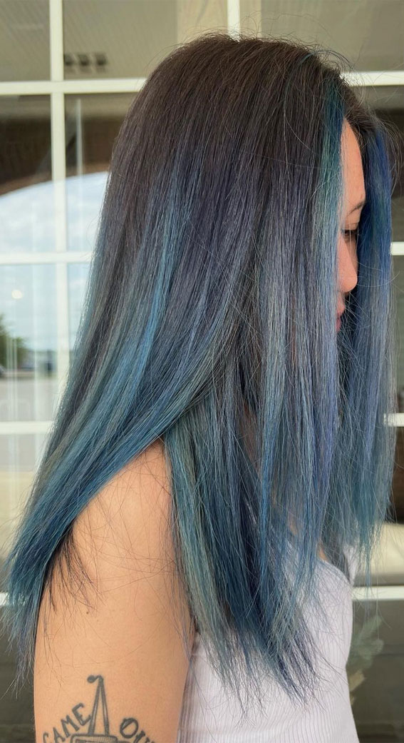 Empowering Hair Colour Ideas for All Ages : Smokey Blue Straight Hair