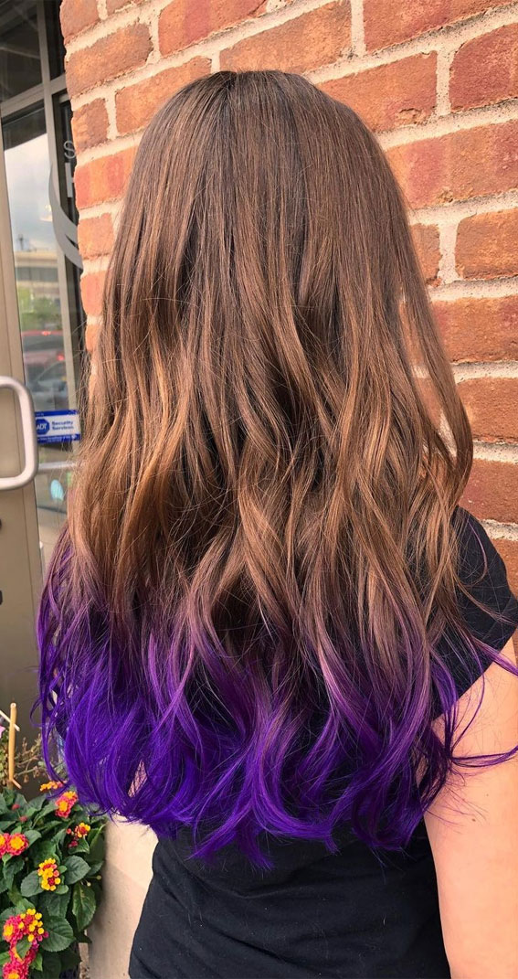 Empowering Hair Colour Ideas for All Ages : Pop of Purple on Brown