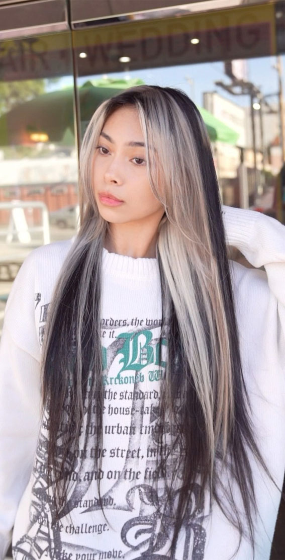 Empowering Hair Colour Ideas For All Ages : Platinum &  Brunette Long Hair