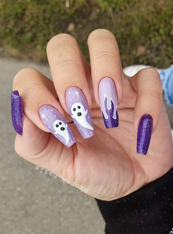 30 Spooktacular Halloween Nail Designs : Shades of Purple Spooky Nails