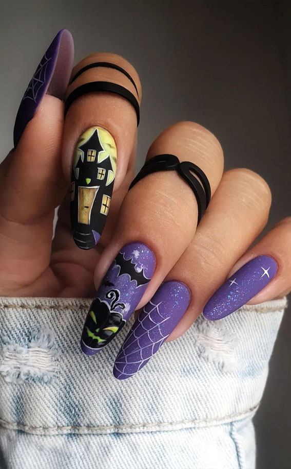30 Spooktacular Halloween Nail Designs : Spooky Night Purple Nails