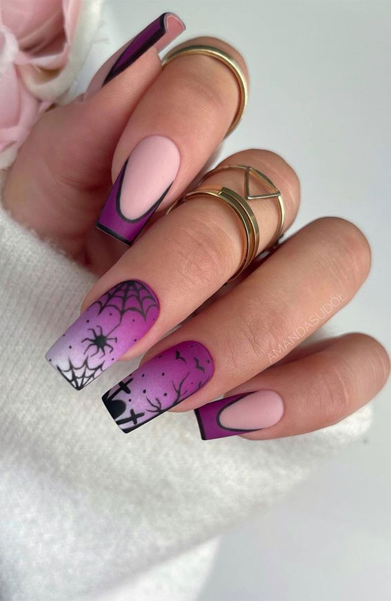 30 Spooktacular Halloween Nail Designs : Ombre Purple Scary Night Nails