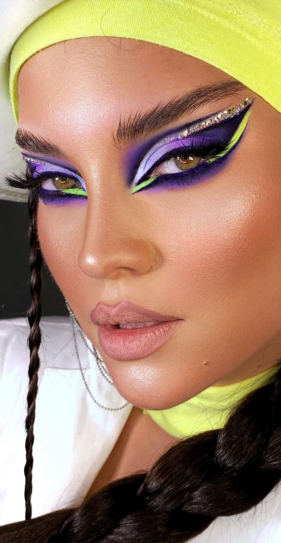 Bold and Bright Summer Makeup Vibrant & Daring : Neon Green & Purple Combo