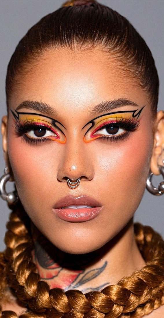 Bold and Bright Summer Makeup Vibrant & Daring : Warm Tones + Graphic Lines