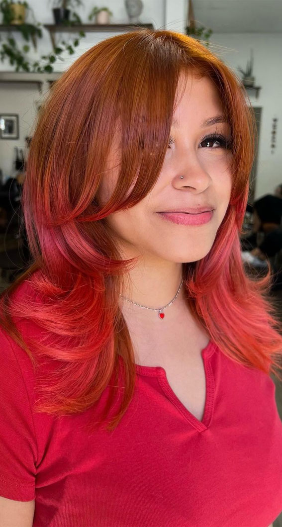 Refreshing Hair Color Ideas for the Sunny Season : Copper Brown Blended Coral Pink