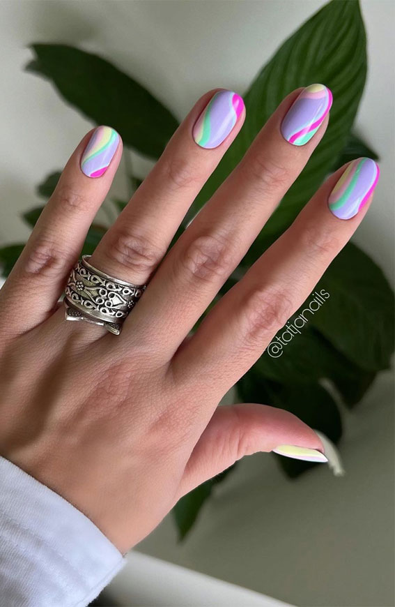 Dive Into Summer With Vibrant Nail Art Designs : Fuchsia Swirl Lilac Nails