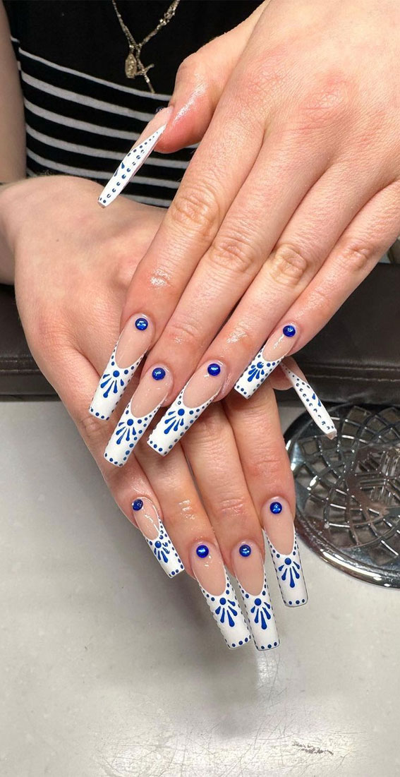 20 Celebrate Summer with Fiesta-inspired Nail Art Designs : Blue Fiesta French Tips