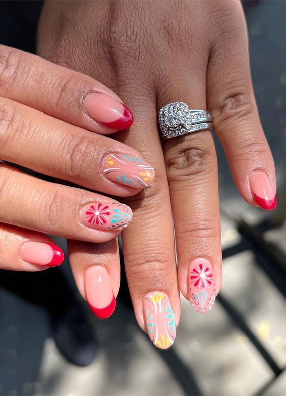 20 Celebrate Summer with Fiesta-inspired Nail Art Designs : Red French Tips