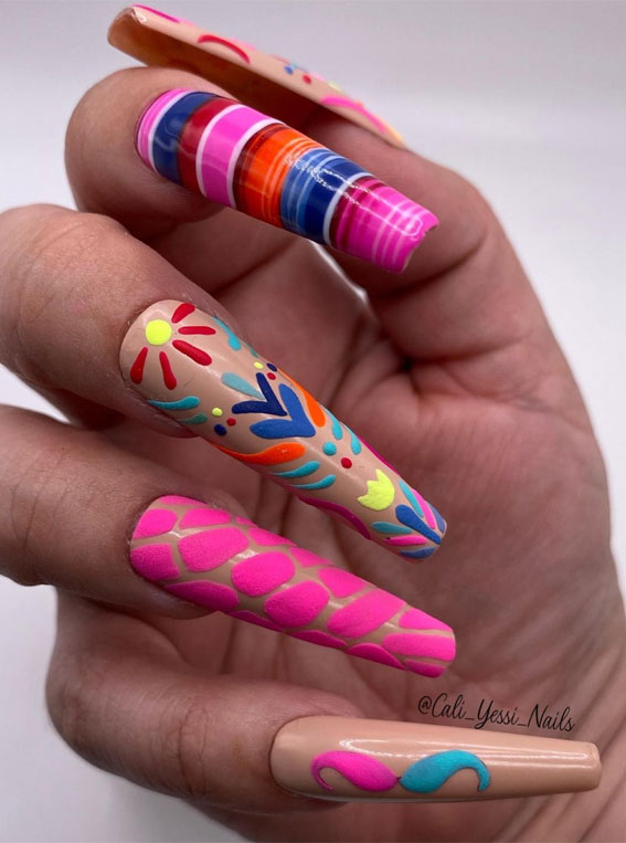 20 Celebrate Summer with Fiesta-inspired Nail Art Designs : Mexican Vibe Acrylic Nails